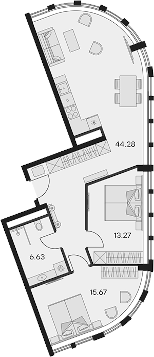 2-комнатная квартира 79.85 м², 5/15 эт., Апарт-отель «Апарт-отель 25-7 Заневский»